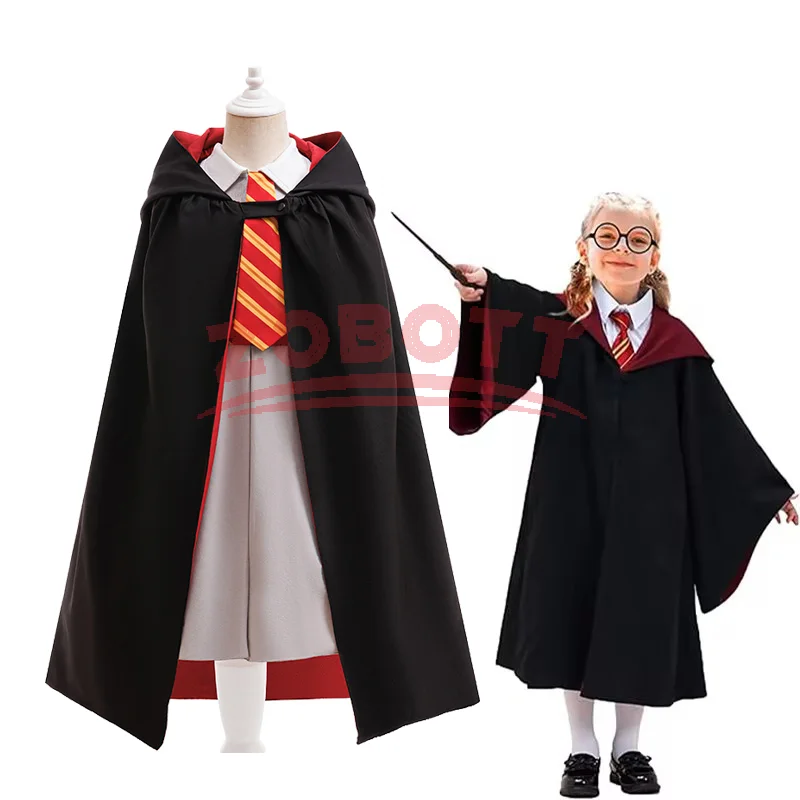 أزياء الهالوين التأثيرية للفتيات بلوزة مخططة + بدلة كيب غير رسمية فستان مدرسة سحري لعيد الهالوين وأعياد الميلاد