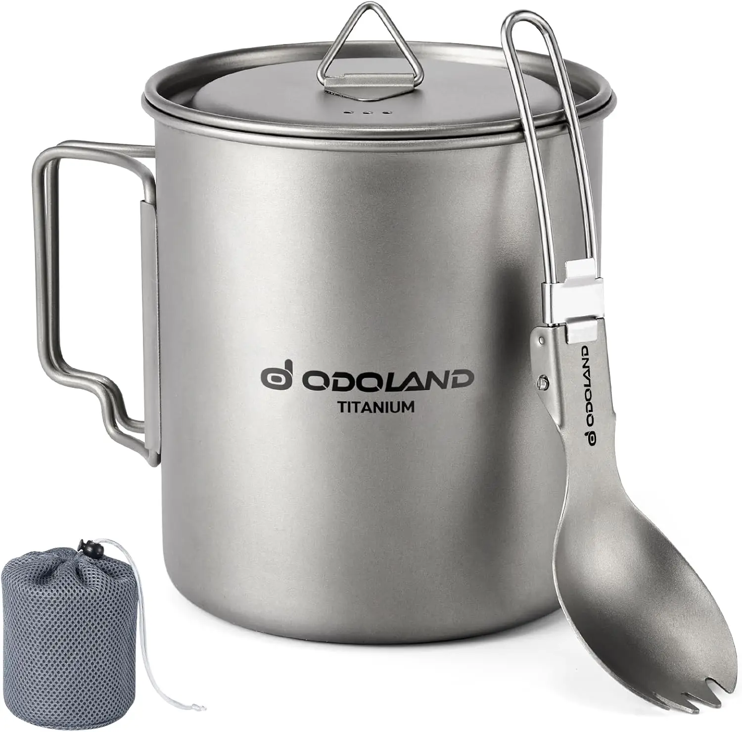 

Lightweight Titanium Camping Pot with Lid & Spork for Backpacking