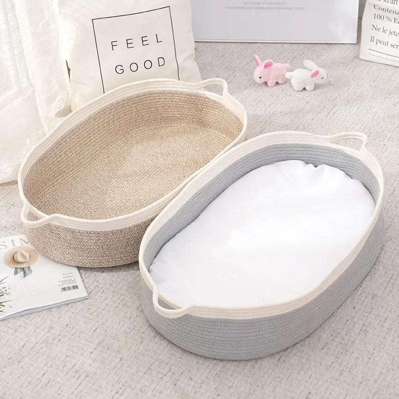 

Handwoven Cotton Rope Infant Basket - Portable Foldable Newborn Sleeping Bassinet Carrier Bed with Mattress for Outdoor Use