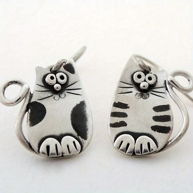 Precioso gato dibujado pendientes de alambre Crazy Cat Lady Vet Dr Pet Sitter regalo 3D joyería felina