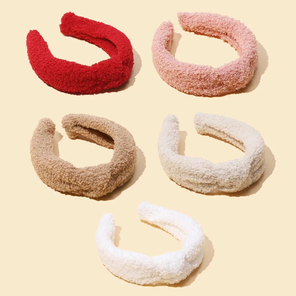 New Cute Autumn Winter Girls Coral Fleece Knot Headbands Baby Solid Color Teddy Hair Hoops Girls Teddy Hair Bands Kids Headwear