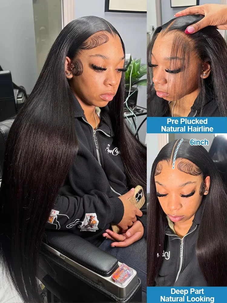 شفاف 100% شعر الإنسان العظام مستقيم 13x6 الدانتيل الباروكة الأمامية 13x4 HD الدانتيل الجبهة الباروكات 30 36 بوصة البرازيلي الأسود قبل قطعها #5