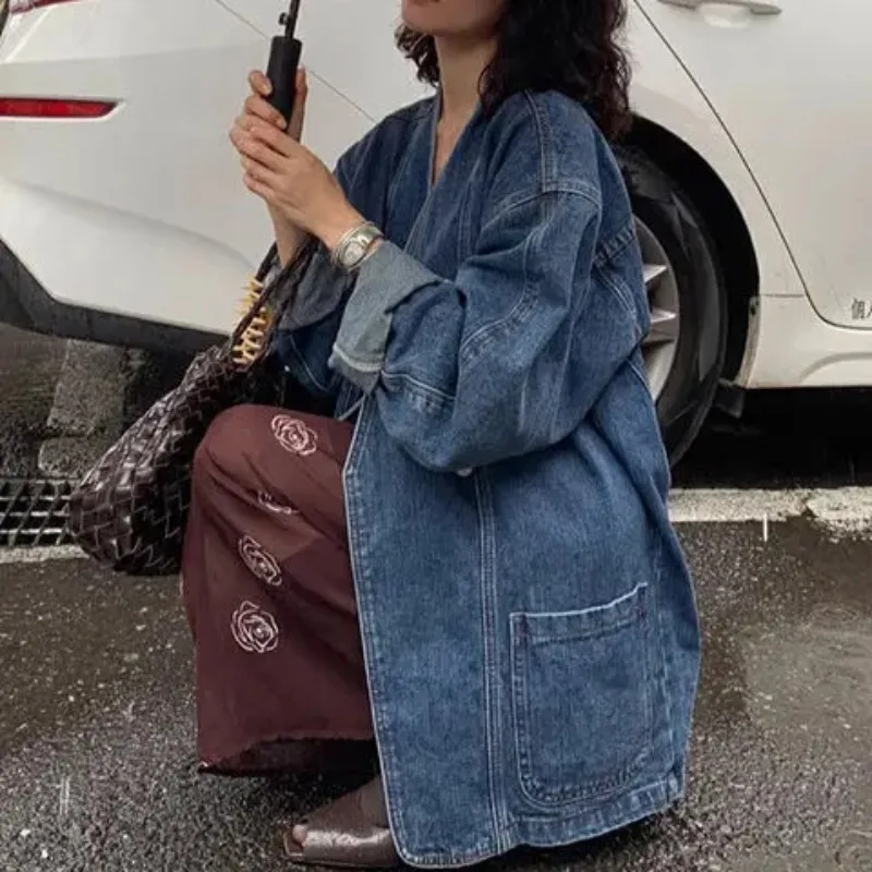 2025 Autumn Spring and Autumn New Loose Cowboy Jacket Long Sleeve Casual Jacket Top