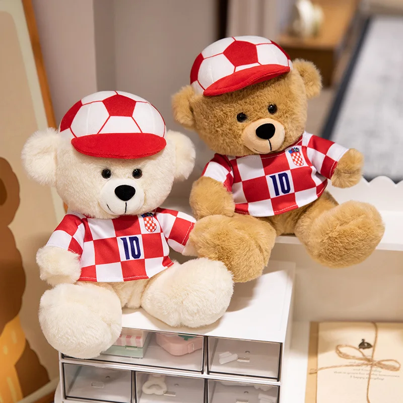 

Cute Cartoon Style Stuffed Animal Teddy Bear Plush Toys With T-shirt Clothes Wholesale Soft Plushie Dolls Soccer and Basketball