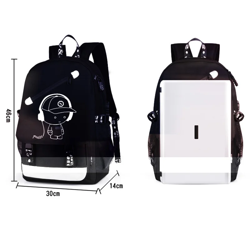 Luminous Music Boy Laptop USB Backpack Men Bag Casual Anti-theft Backpacks USB Charging Travel Student School Bags mochila