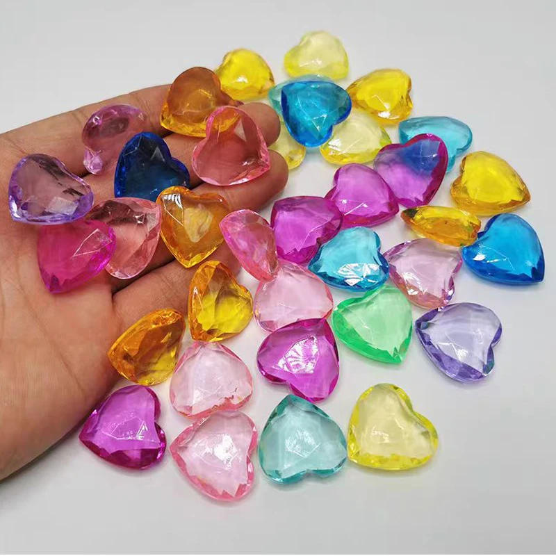 30 Uds. De gemas de diamante acrílico en forma de corazón de 25MM, recuerdos de fiesta del tesoro pirata, bolsas de regalos para niños, regalos