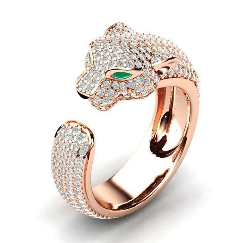 Fashion Full Crystal Inlaid Leopard Ring Opening Unisex Ring Party Jewelry Gift