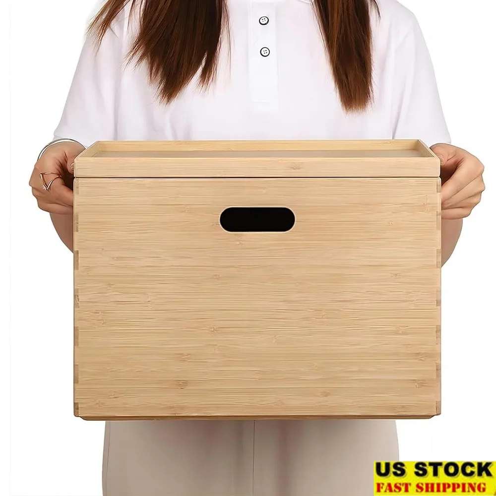 

Lidded Bamboo Storage Bins Stackable Organizer Home Kitchen Office Lightweight Durable Storage Solutions with Handles