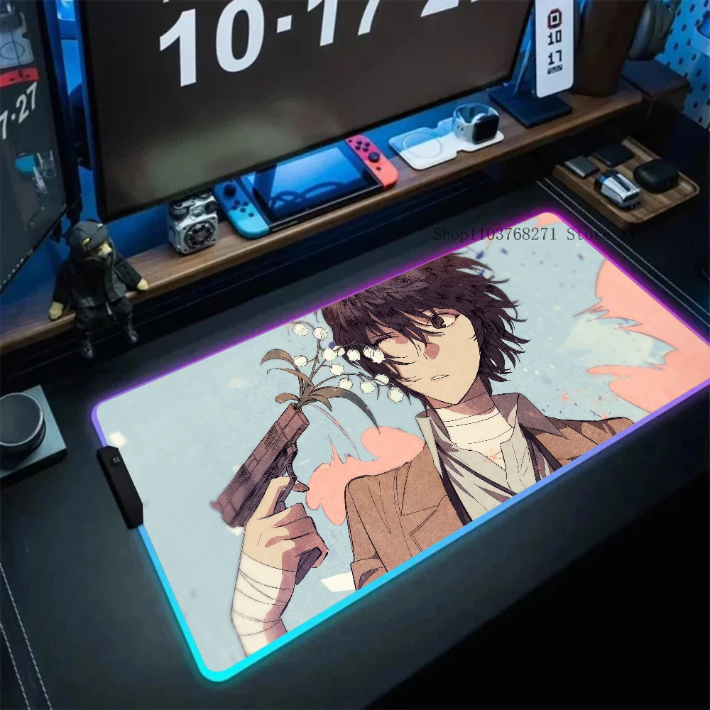 Osamu Dazai Bungo Stray Dogs Anime Mousepad XXL RGB Gaming Mouse Pads HD Black Gamer Accessories Large LED