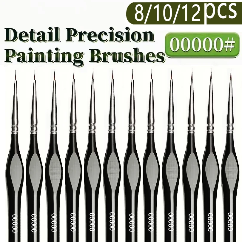 8/10/12pcs Professional Small Detail Brush, 00000 # Fine Tip Brush Set, Detail Brush Set, Suitable for Detail Painting