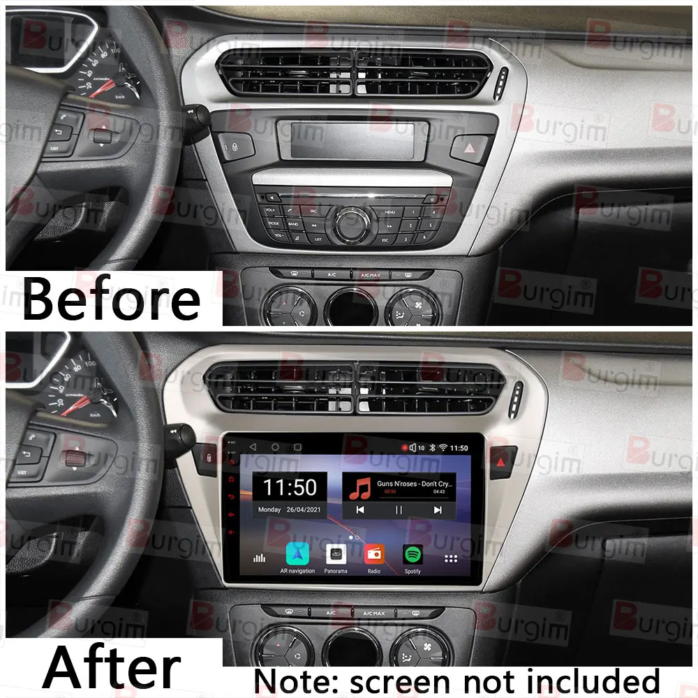 Burgim Car Android Radio Frame For Citroen Elysee Peugeot 301 2013-2018 9 inch 2DIN Stereo Panel Fascia Harness Wire Canbus Box