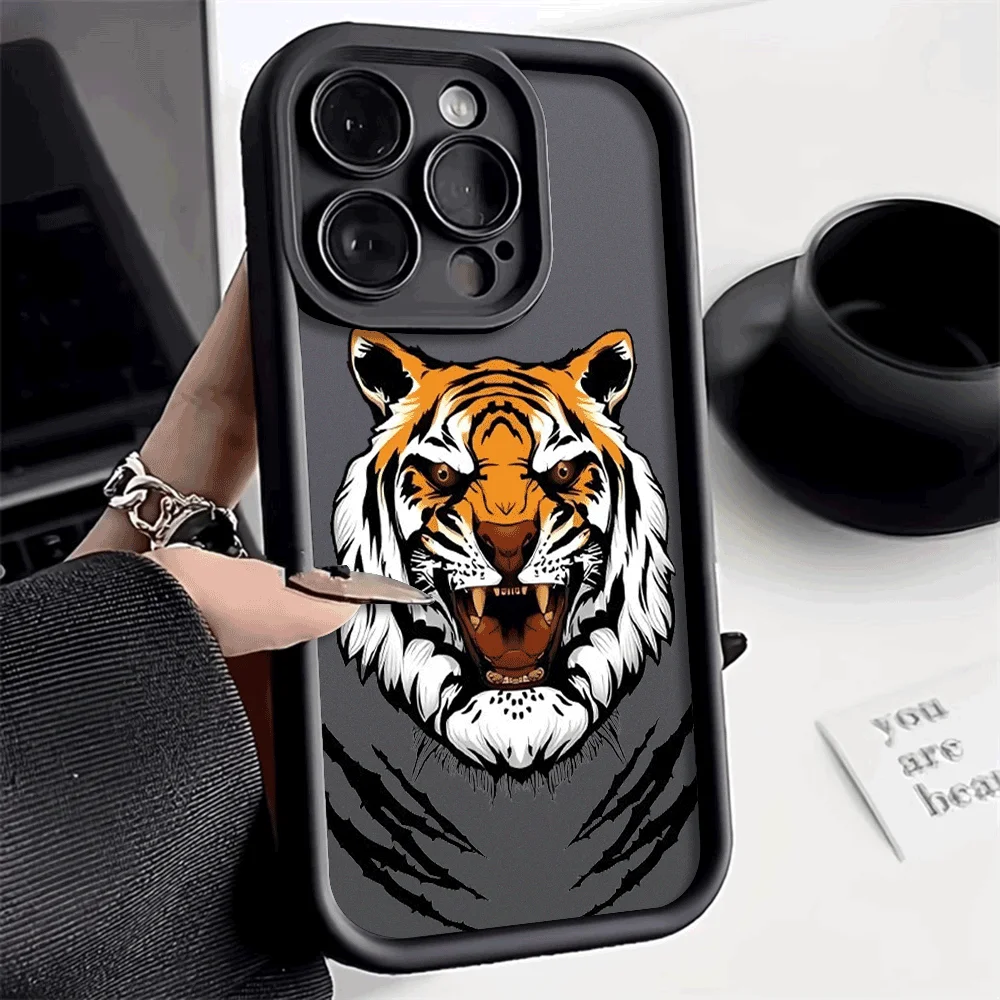 Tiger Head Phone Case For iPhone 14 13 15 Pro Max 11 12 Pro 7 8 Plus X XS Max XR 12 13 Mini SE Shockproof Candy Soft Case Cover