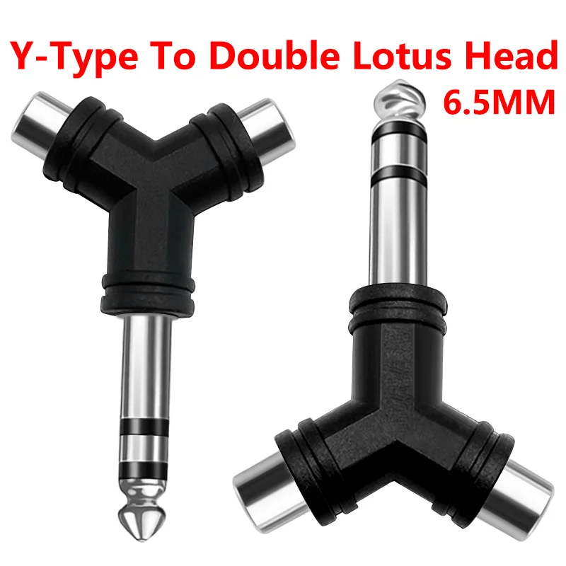 

5PCS Y-shaped 6.35mm Stereo Male to Two RCA Lotus Female Audio Adapter Connector 6.5mm Plug to 2 RCA