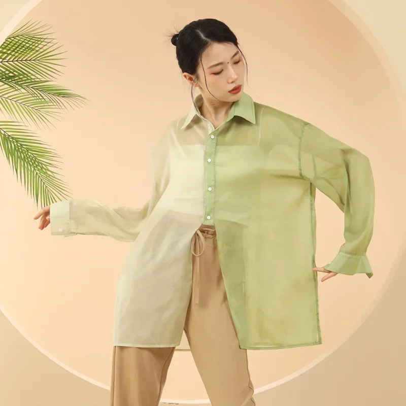 Çift Ton Gevşek Şifon Gömlek Klasik Bale Üst Kontrast Renk Çağdaş Dans Kostümleri Geri Bölünmüş Vücut Kafiye Yetişkinler