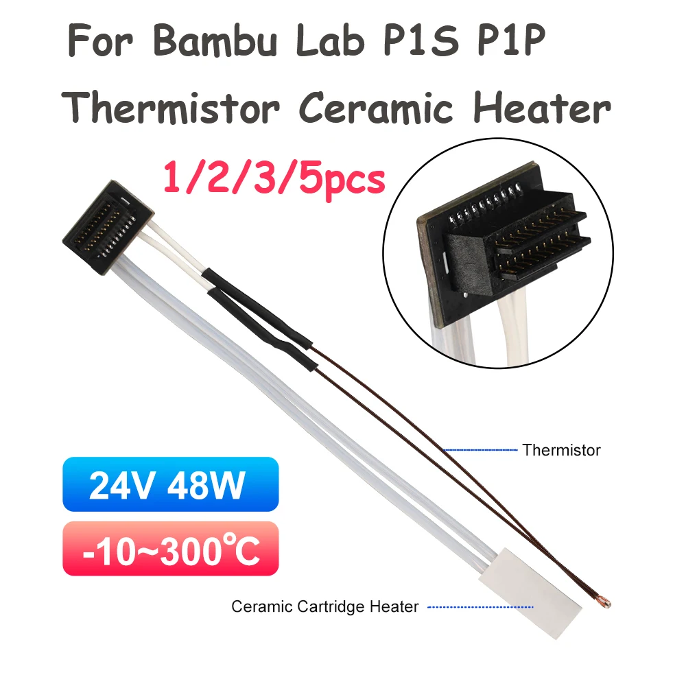 

For Bambu Lab P1P Heating Tube Ceramic Cartridge 24V 48W Thermistor For Bambulab P1S Hot End Heater Thermistor 3D Printer Parts