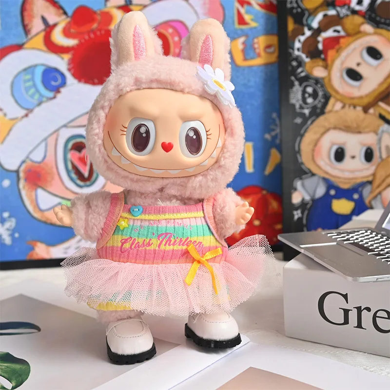 

Только одежда] Детская одежда Labubu, тряпка 17 см, одежда Heartbeat, макарон, юбка на подтяжках, кукла