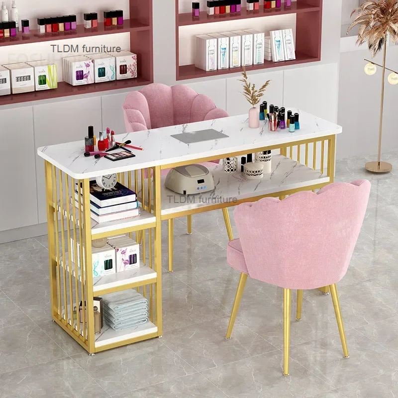 Beauty Salon Professional Manicure Table Light Luxury Nail Table and Chair Set with Built-in Vacuum Cleaner Home Makeup Tables