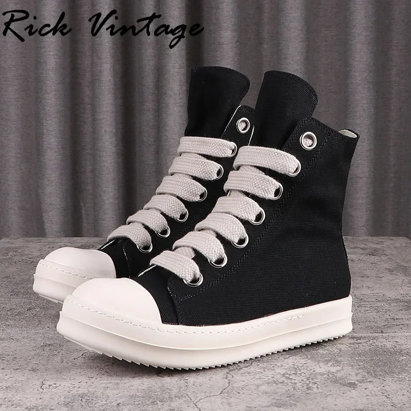 

Rick Vintage Wide Shoelace Platform High-top Canvas Shoes Men Winter Thick LACES Sneakers Luxury Brand Casual Shoes Women Canvas