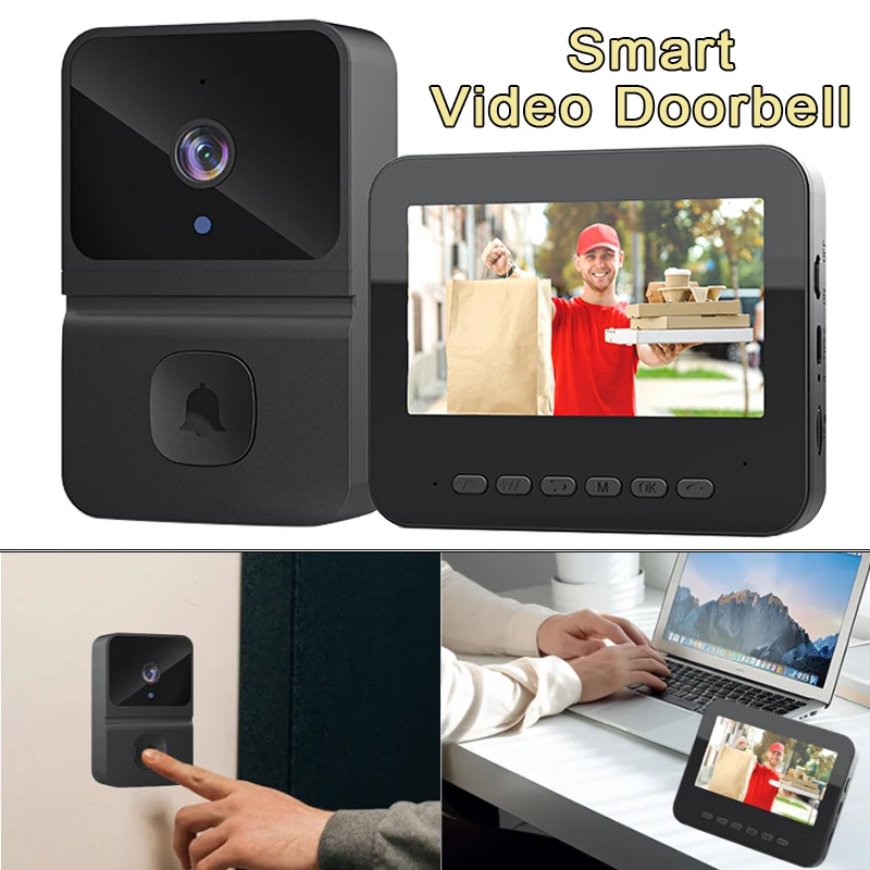 جرس باب يتضمن شاشة عرض فيديو لاسلكي حماية أمنية أجراس الباب 4.3 بوصة IPS عرض الأشعة تحت الحمراء للرؤية الليلية مراقبة جرس الباب مقاوم للماء #3
