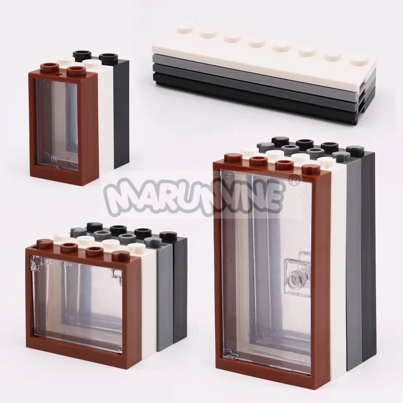 MARUMINE MOC Akcesoria do klocków konstrukcyjnych 32 SZT. Drzwi Okno Widok na ulicę miasta Model domu Zestaw klocków Kompatybilny z 60594