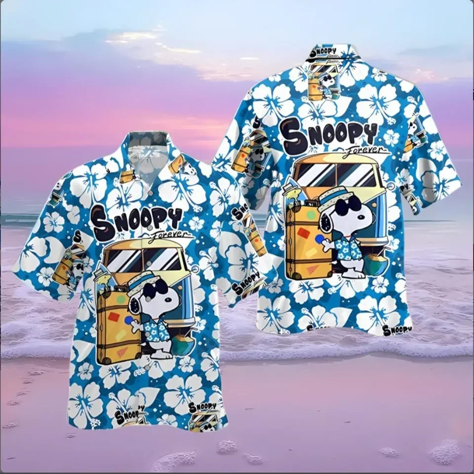

Snoopy Summer Hawaiian Shirt Men's Women's Kids Shirt Summer Casual Button Short Sleeve Vacation Beach Shirts Tops
