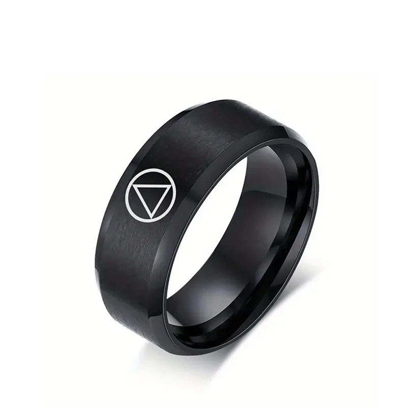 Triangle Circle Alcoholics Anonymous Logo Ring For Men Black Stainless Steel Rings Jewelry