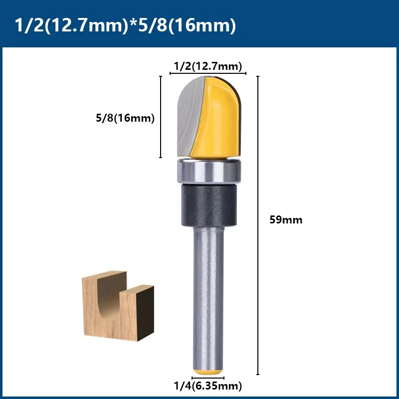 木工用シャンクボウルトレイルータービット,直径1/4〜1/2,木材用丸ノーズフライスカッター,3/4