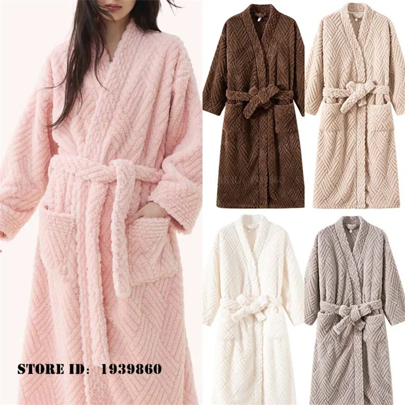 Winter New Flannel Women's Shower Robe Kimono Gown Thicken Warm Coral Fleece Bathrobe Trouser Sleepwear Loose Casual Homewear