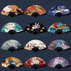 Chinese style national tide big folding fan Summer outdoorDomineering Hand fan  Bamboo and Wood Inkjet Canvas Fan Home Decor Fan