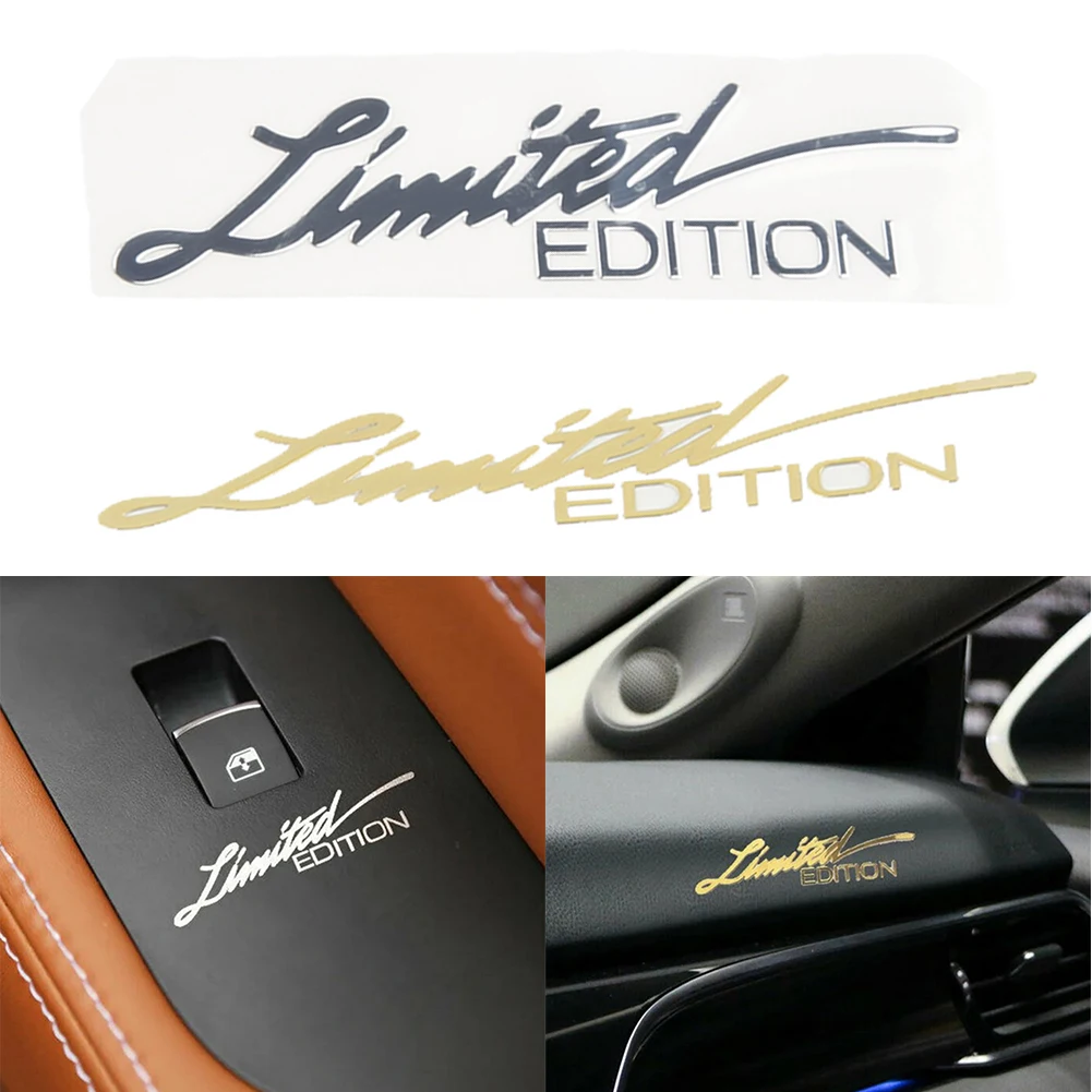 2PCS Limited Edition Logo Emblem Badge Metal Sticker Decals Car Accessories Silver +Gold DIY Decoration For Vehicles