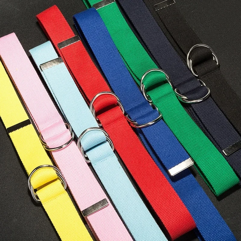 10 Candy Colors Women Men Canvas Waist Belts Double Rings Buckle Waistband Strap Belts