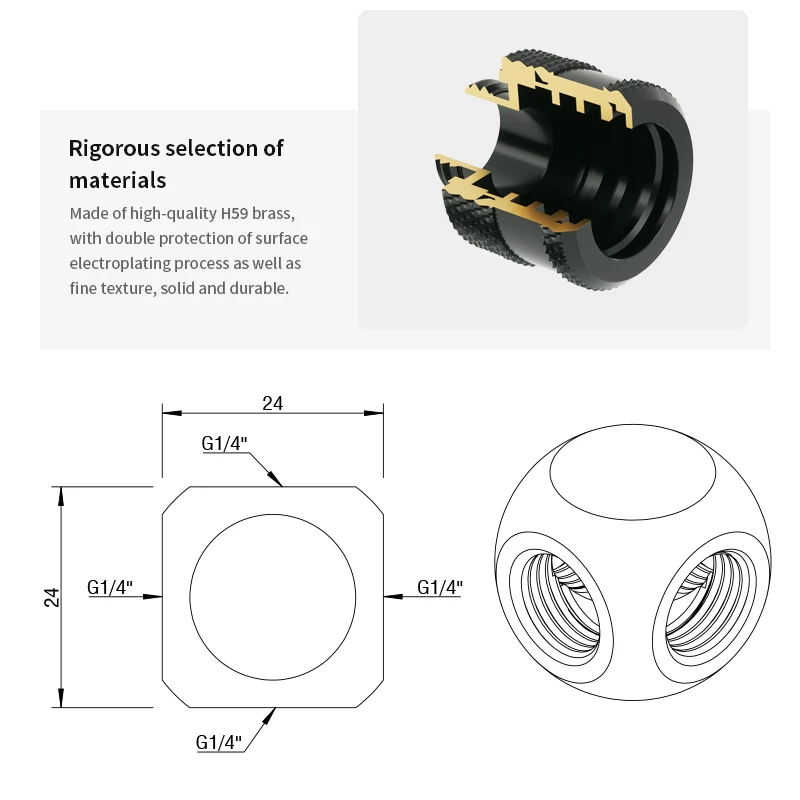 

Barrow PC Water Cooling 4-Way Fiting Cubic Adapter Seat Water Cooling Part G1/4" Fitting Accessories, TLFT4T-A01