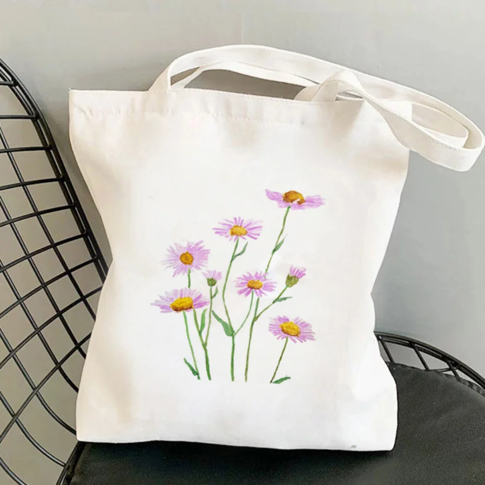 Boodschappentassen Bloemen Canvas Draagtas Schoudertassen Bloemen Daisy Lavendel Rose Tuin Eco Vriendelijke Herbruikbare Schattige School Draagtas