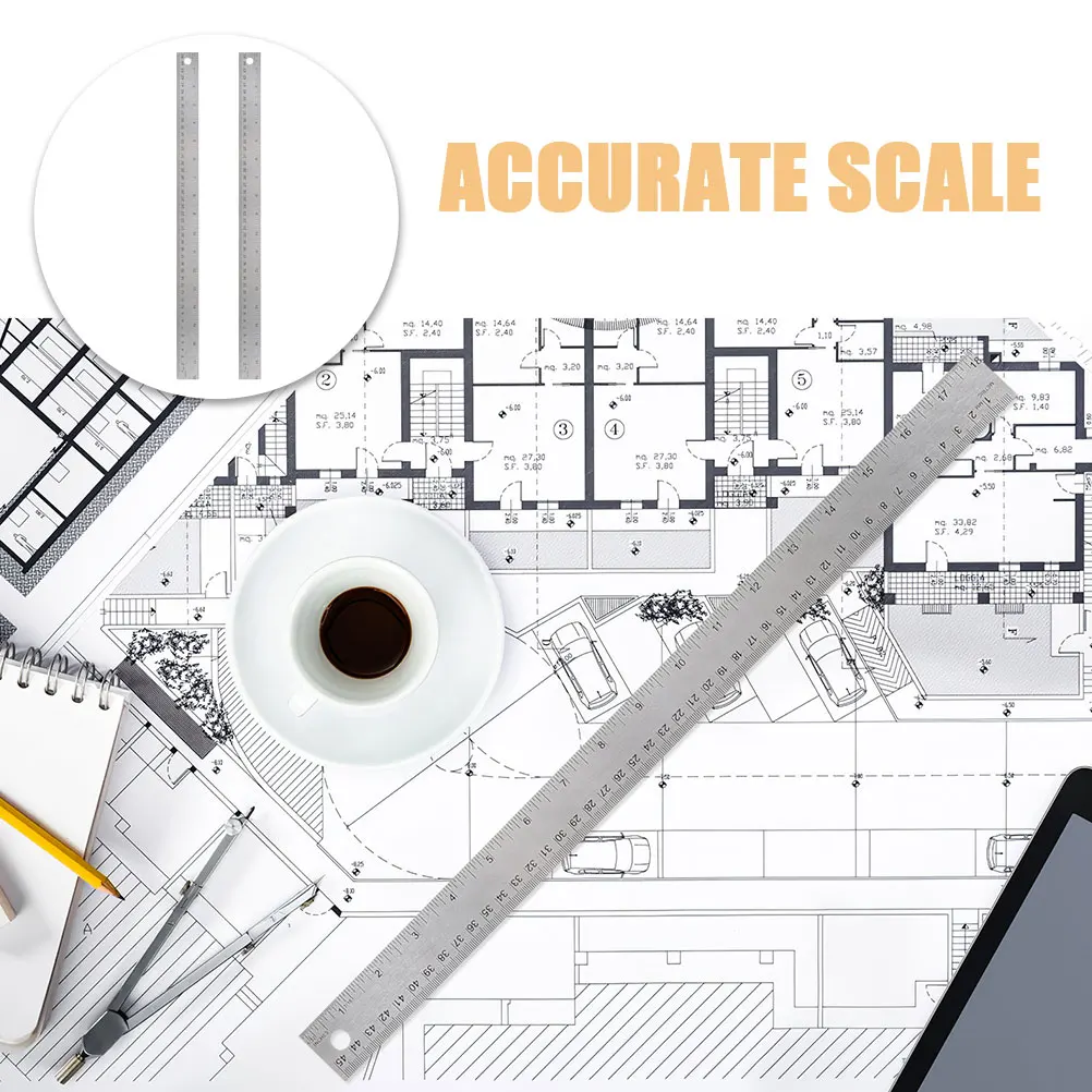 Cork Ruler 45cm Soft Measuring Stainless Steel Straight Rulers for Students Office Home Accurate Resistant Portable CorkBacking