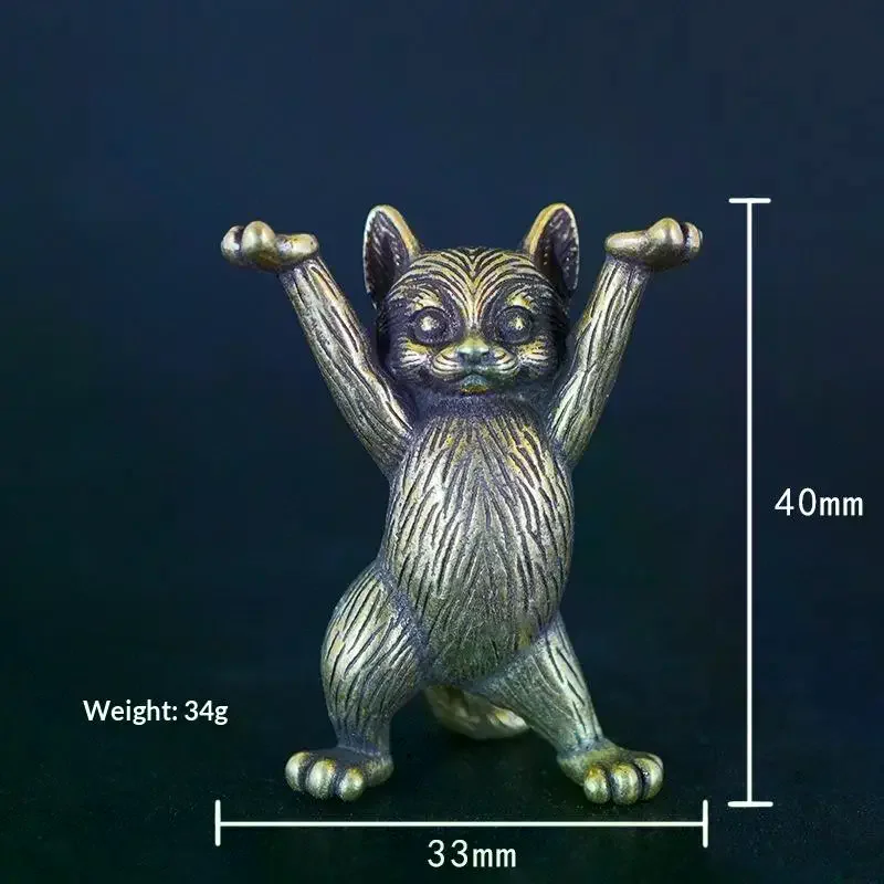 1 pçs metal latão estatuetas animais antigo cobre dos desenhos animados kung fu gato estátua ornamentos de mesa miniaturas decoração para casa