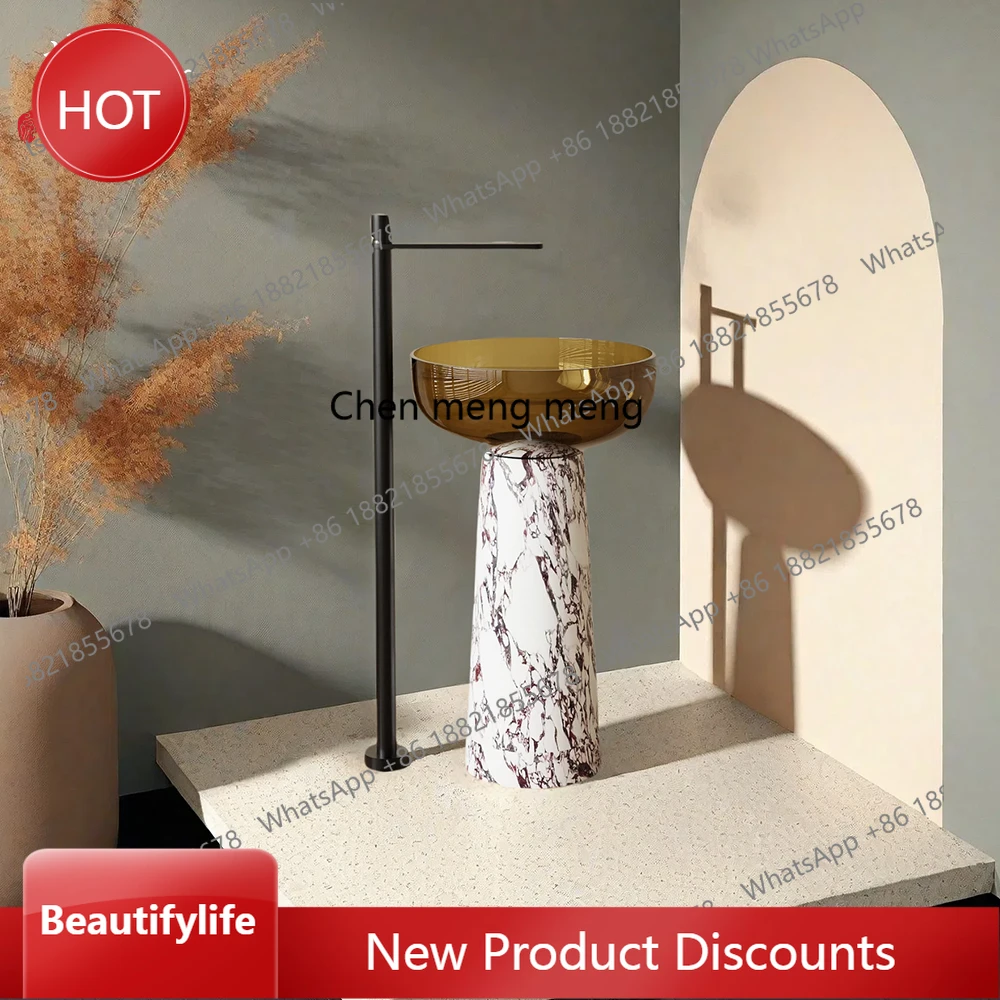 

zq10 Medieval retro style, suitable for marble purple transparent resin floor-to-ceiling hand washing basin, column basin