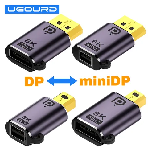 DP to miniDP Adapter mini DP1.4 to DP Bidirectional Male to Female 8K Video Adapter DisplayPort 2.0 For Laptop Projector Monitor