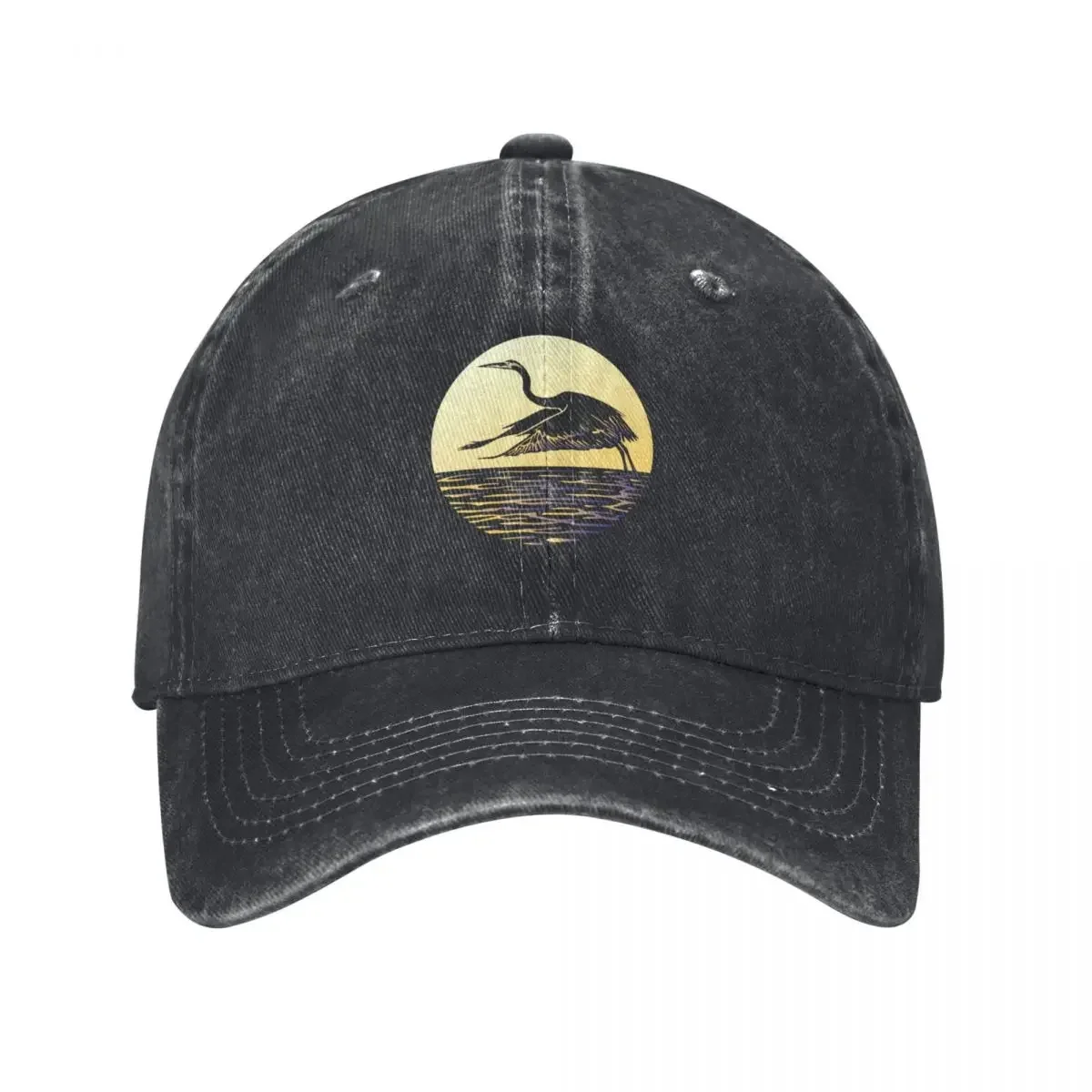 Great Blue Heron Flying in front of Sun Baseball Cap fishing hat Visor foam party Hat Women's Beach Visor Men's