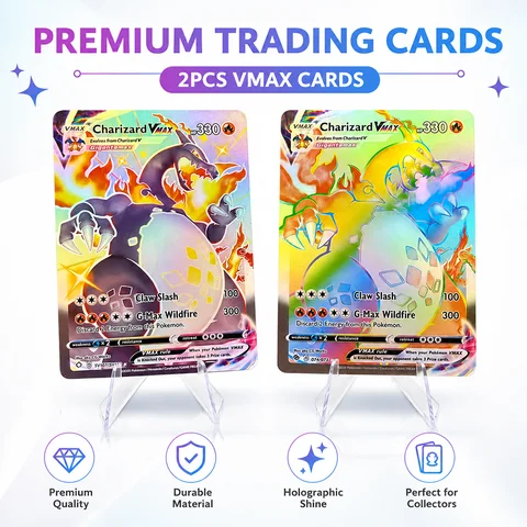 Anime Ptcg Proxy Collectible Cards Shiny Charizard Vmax & Rainbow Rare Charizard Vmax Rare Holo Foil Collectible Cards Gift