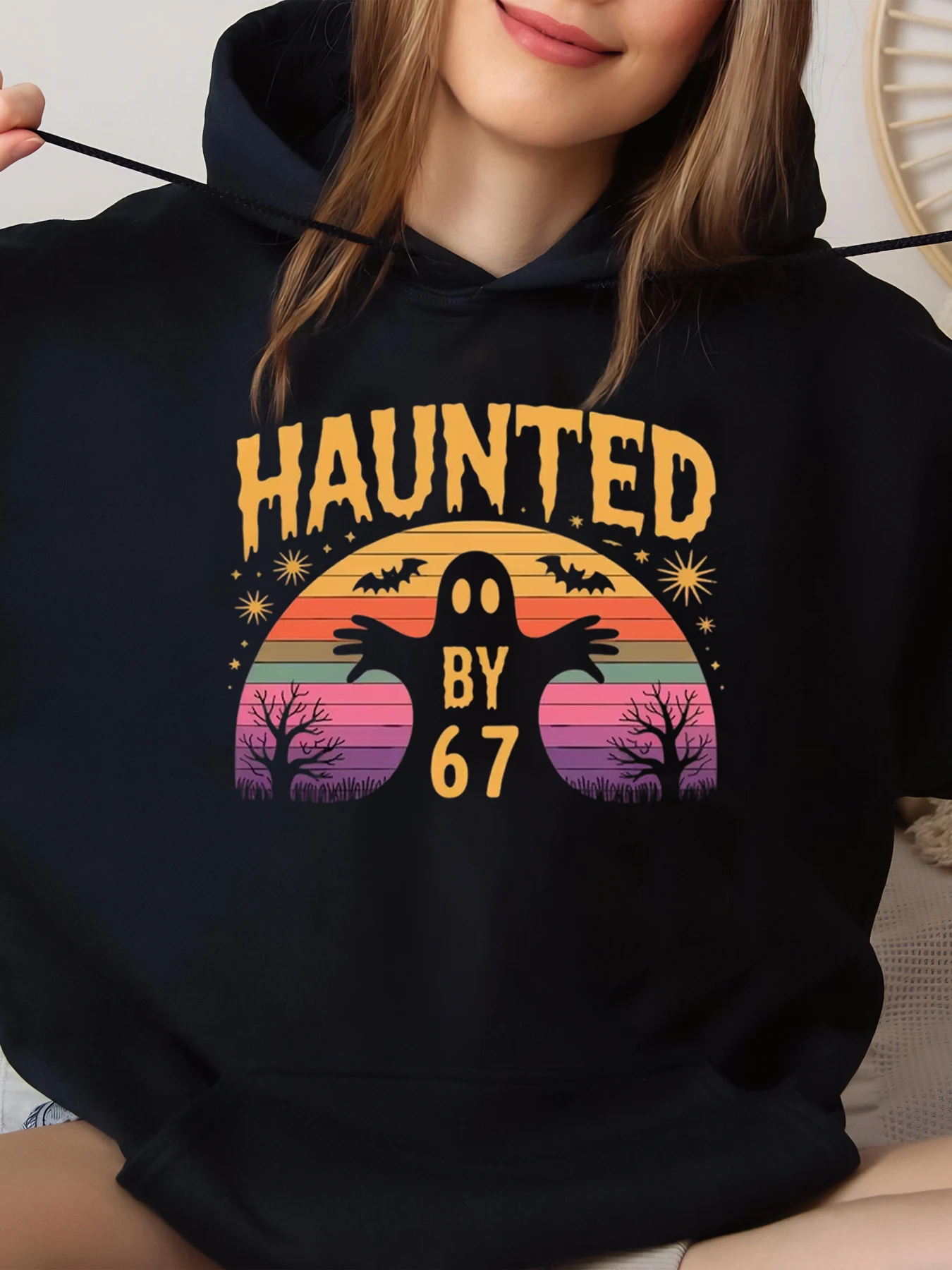 

Винтажная толстовка с принтом «Призрак» на Хэллоуин для женщин, повседневная одежда, черный, большой размер