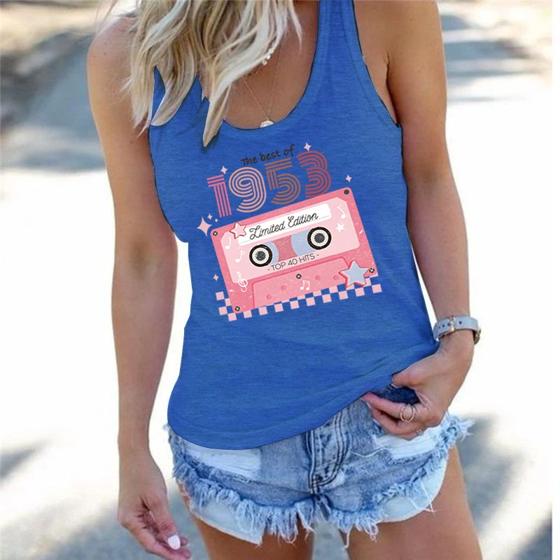 Woman Summer Casual Tops 1953 Limited Edition Racerback Tank Top Women 72th Birthday Cassette Classic Retro Birthday Gift Tanks