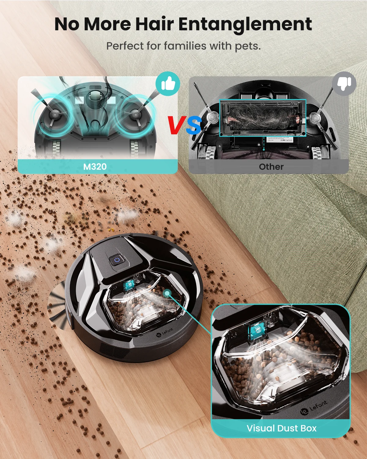 Lefant M320 Robot Vacuum Cleaner with Mop, 6000Pa Powerful Suction, Visible Dustbin, Carpet Detection, Alexa Voice Control