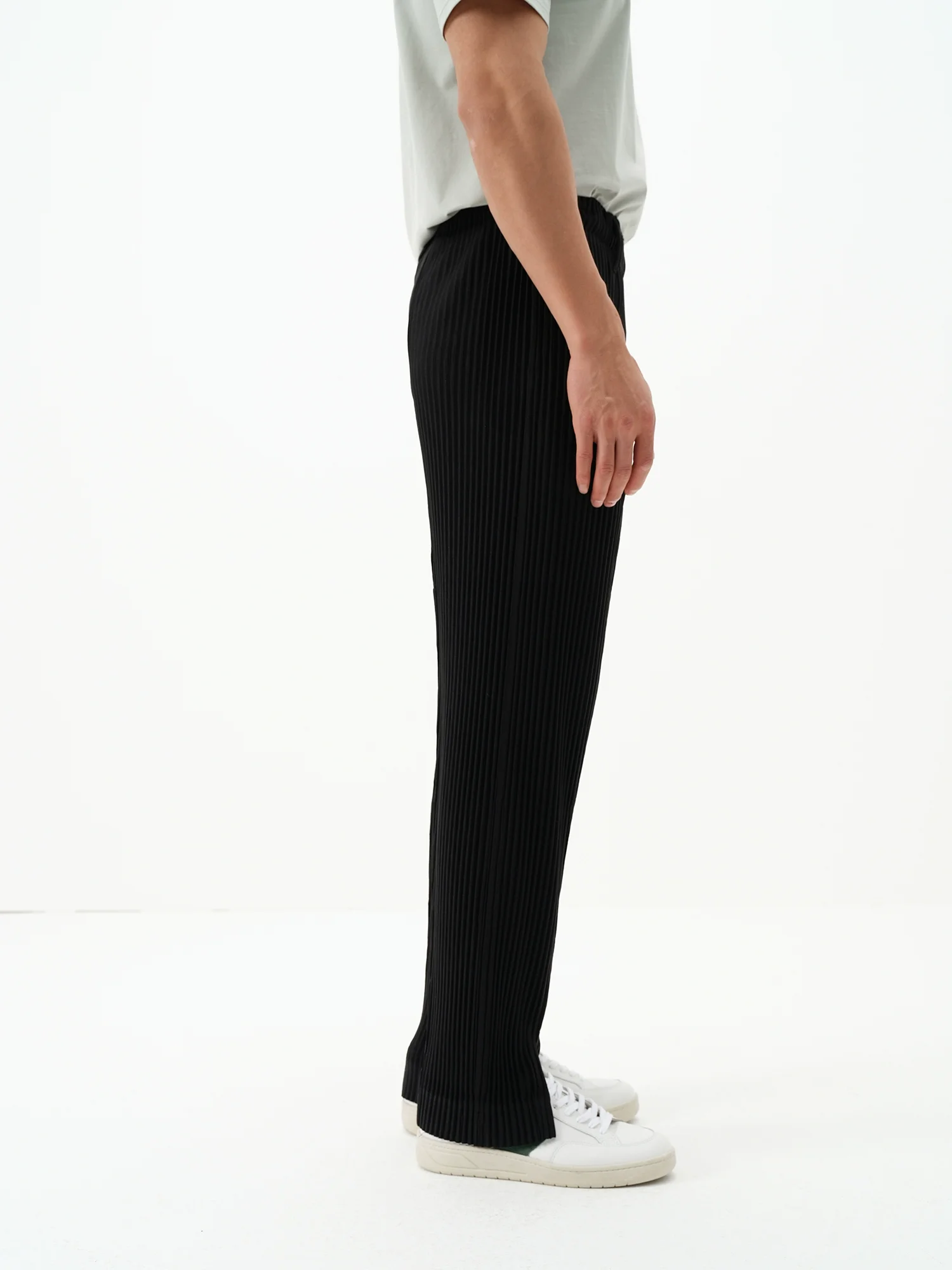 Miyake Trousers Pleated Slit Pants British Stylish Black Pants For Mens Breathable Casual Drape Everyday Pants