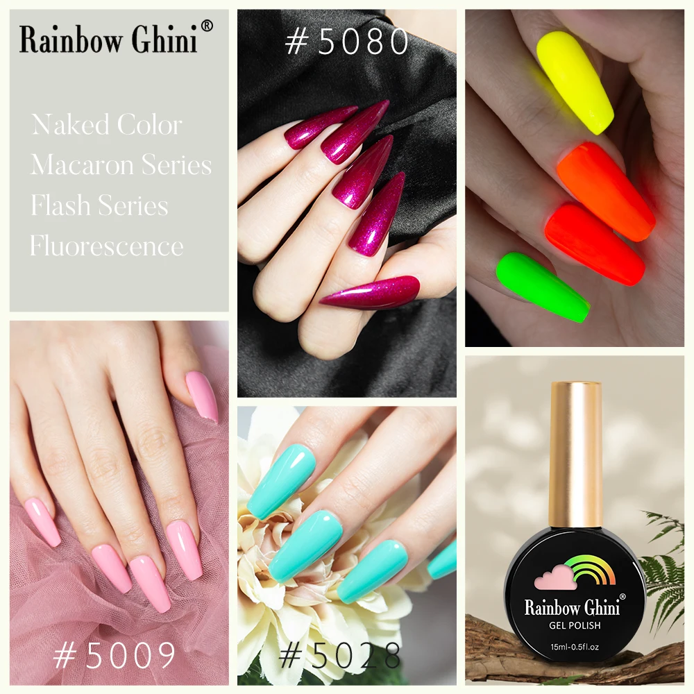 RG Gel Nail Polish 15ml Semi Permanent Varnish Supplies for Professionals Neon Manicure Top Base Coat UV LED Nail Gel Art 2023