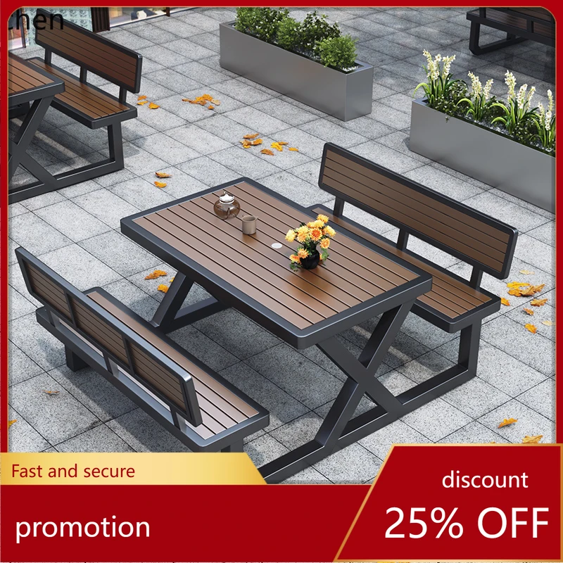 

HT Integrated Outdoor Plastic Wood Table and Chair Waterproof and Sunproof One-piece Table