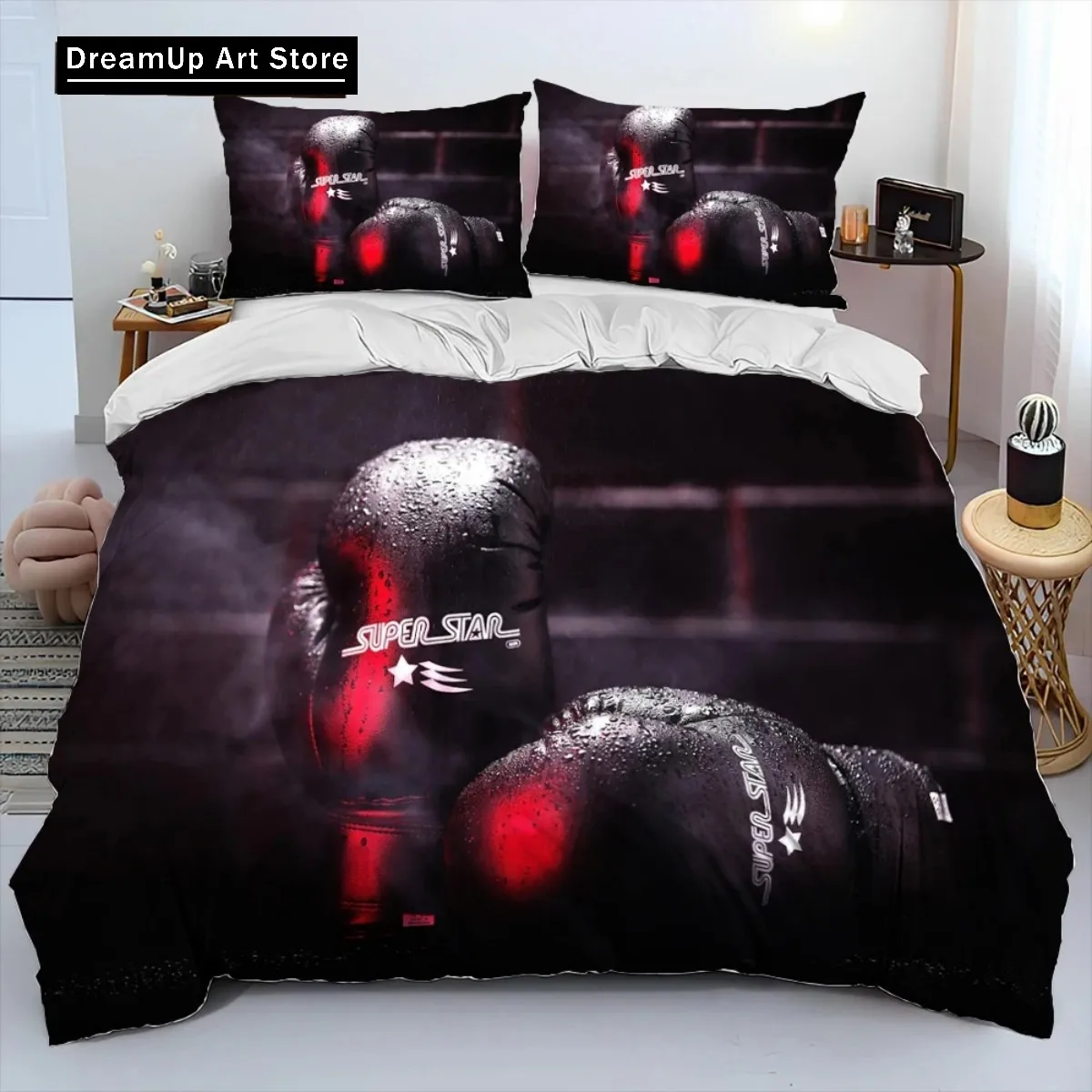 3D Boxing Gloves Boxer Fight Bedding Set Duvet Cover Bed Set Quilt Cover Twin Single Queen King Size Boys Adult Home Textile