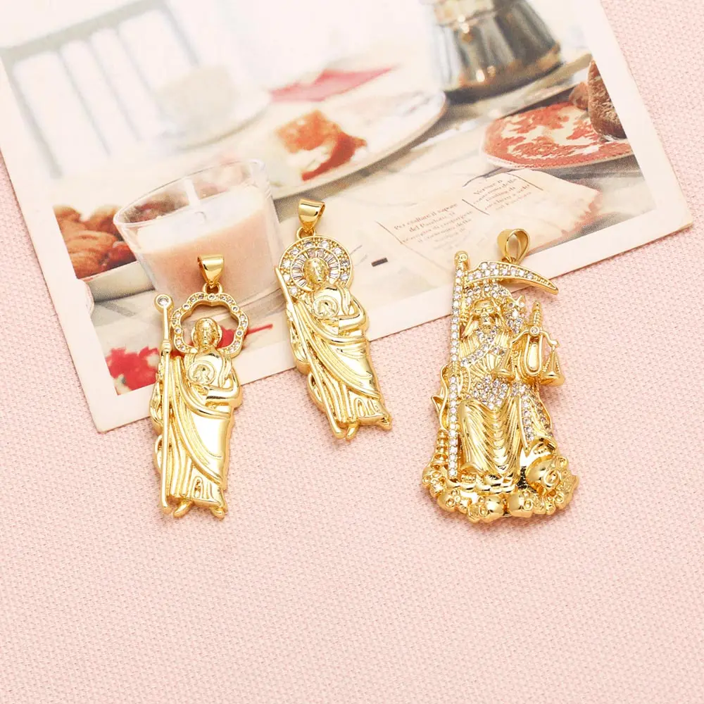 OCESRIO Fashion White Crystal Goddess of Justice Pendant for Necklaces Copper San Benito Jewelry Making Component pdtb723
