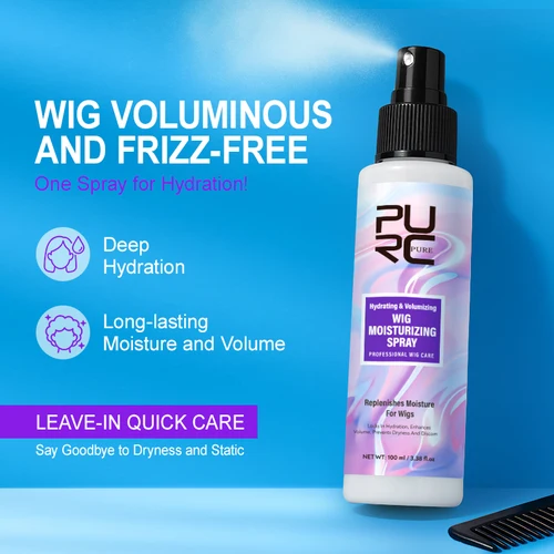 Imagen 2 del producto Peluca sin enjuague PURC, Spray hidratante, queratina, suavizante, antisecado, frizz, electricidad estática, peluca, cuidado del cabello, 100ml/3,38 fl.oz