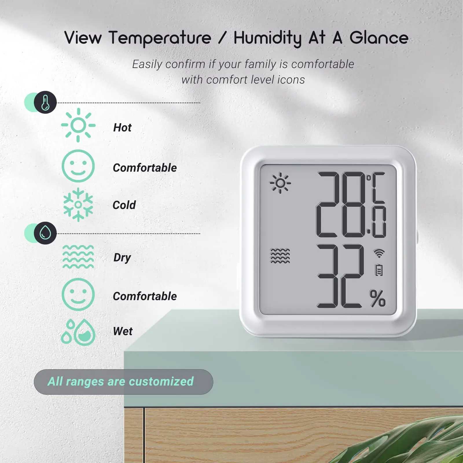 INKBIRD IBS-TH3-Plus Wireless Thermometer Hygrometer Indoor Digital Display Temperature Humidity Sensor for Cellar,Glass Contain
