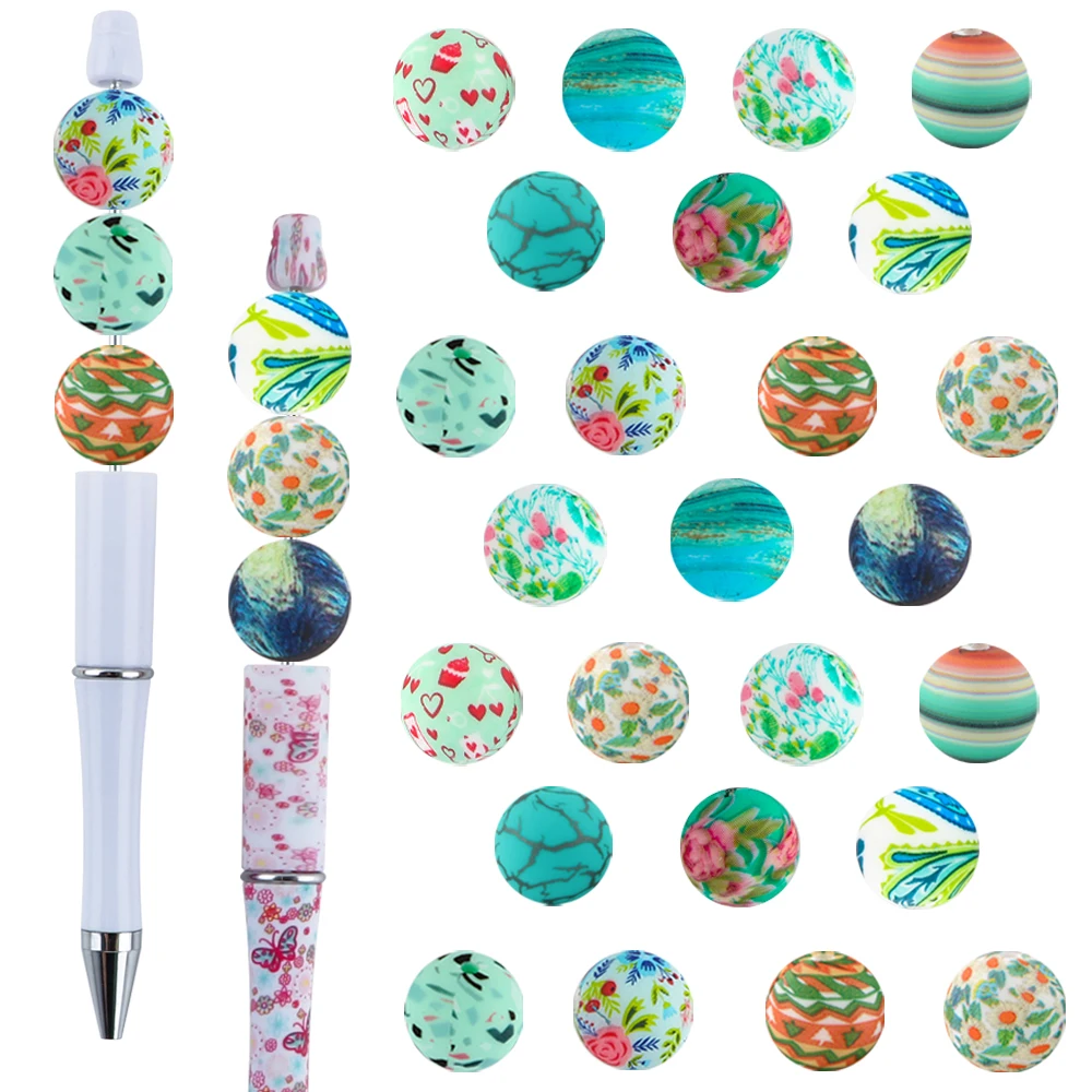10/20pcs 15mm Fresh Green Series Silicone Printed Beads For Jewelry Making DIY Keychain Necklace Bracelet Earrings Accessories